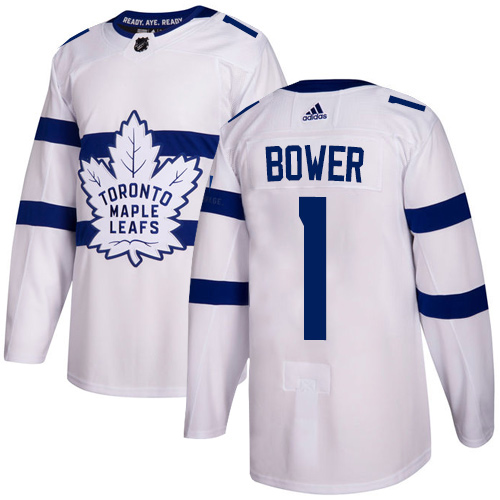 Adidas Maple Leafs #1 Johnny Bower White Authentic 2018 Stadium Series Stitched NHL Jersey